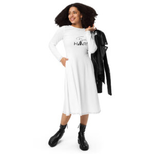 All-over print long sleeve midi dress /w Fyah Harp logo